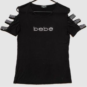 Bebe Crystal Embellished Logo Top